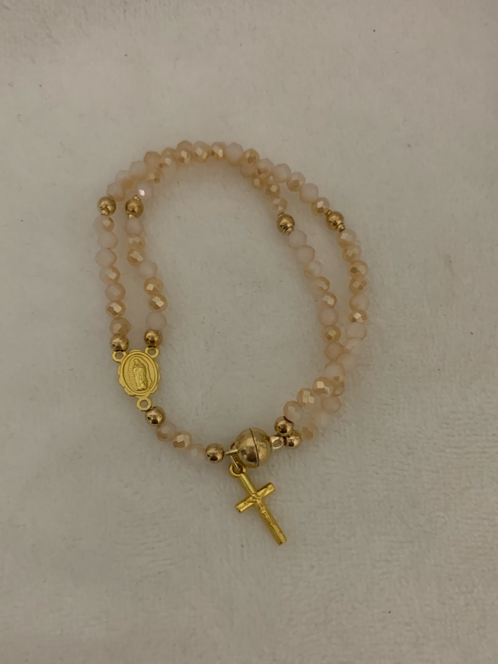 Khaki Beaded Rosary Bracelet with Cross